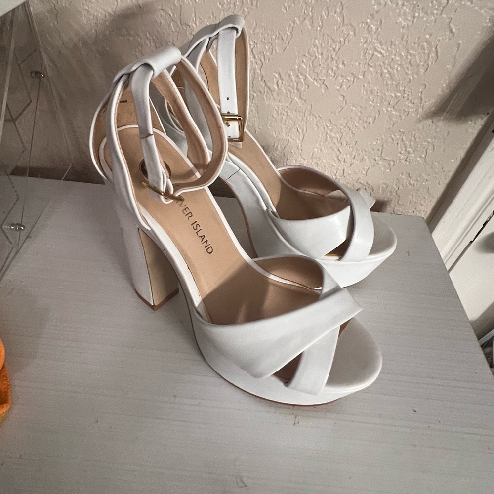 River Island White Strappy Platform Heels